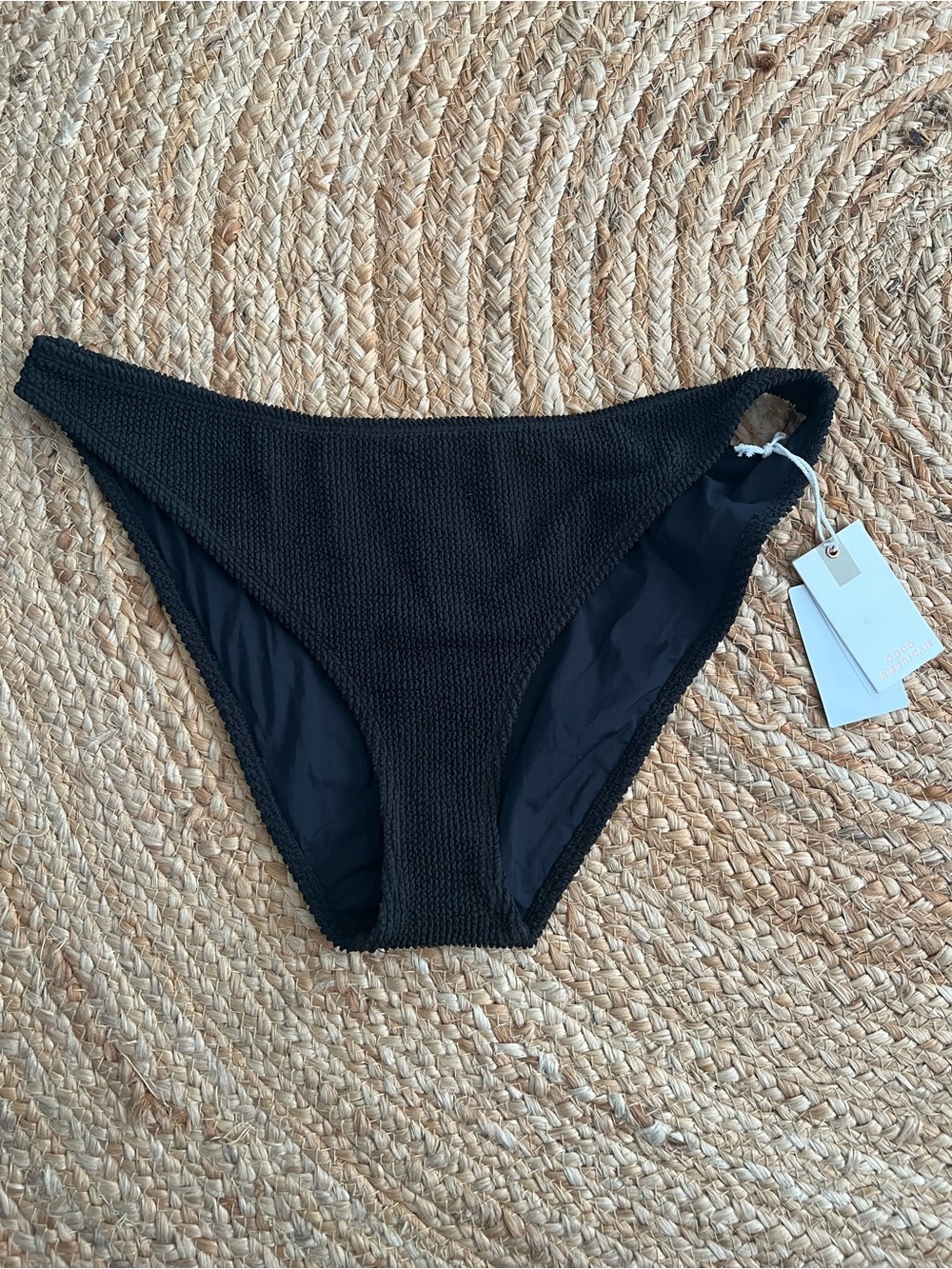 Good American Black Textured Bikini Bottom